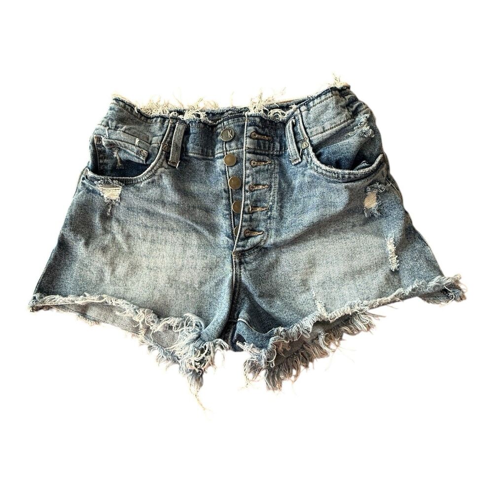 Kut From The Kloth Women's Blue Denim Button Fly Distressed Shorts Size 2